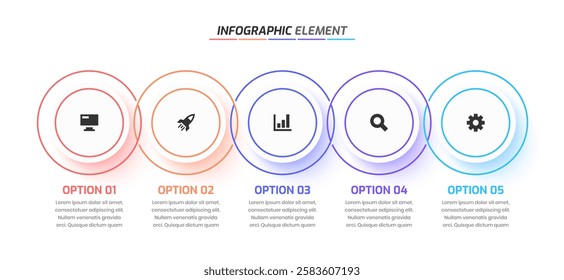 Infographic Element Design Templates with Icons and 5 Options Suitable for Process Diagram
