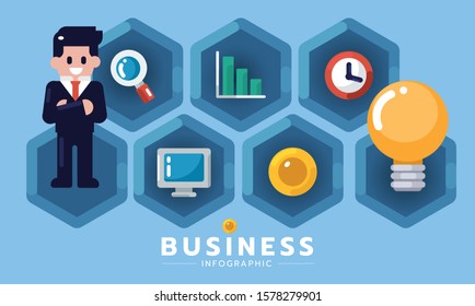 Infographic element flat design business idea new project or start up concept. company idea from business man. Business infographic vector illustration
