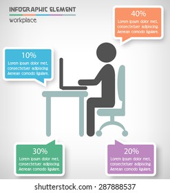 Infographic Element with Flat Workplace Icon on Grayscale Background
