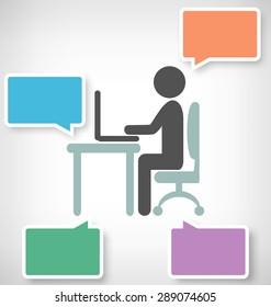 Infographic Element with Flat Workplace Icon on Grayscale Background