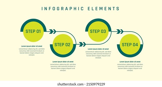 Infographic element four steps company with arrow and rounded shape green yellow color 
