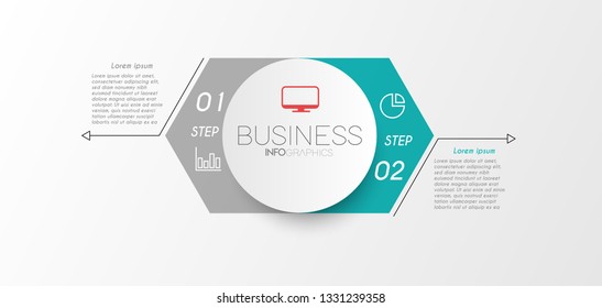 Infographic element with icons and 2 options or step. Can be used for process, presentation, diagram, workflow layout, info graph, web design. Vector illustration.