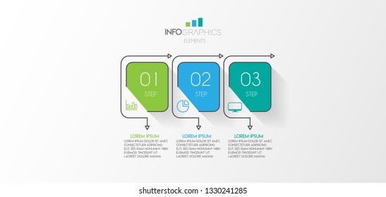 Infographic element with icons and 3 options or step. Can be used for process, presentation, diagram, workflow layout, info graph, web design. Vector illustration. 
