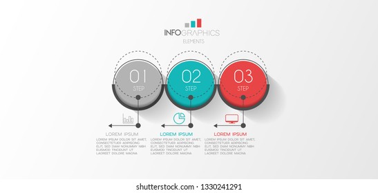 Infographic element with icons and 3 options or step. Can be used for process, presentation, diagram, workflow layout, info graph, web design. Vector illustration. 