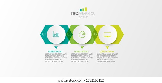 Infographic element with icons and 3 options or step. Can be used for process, presentation, diagram, workflow layout, info graph, web design. Vector illustration.