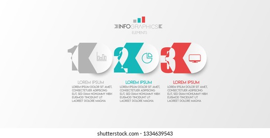 Infographic element with icons and 3 options or step. Can be used for process, presentation, diagram, workflow layout, info graph, web design. Vector illustration.