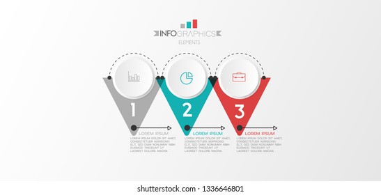 Infographic element with icons and 3 options or step. Can be used for process, presentation, diagram, workflow layout, info graph, web design. Vector illustration.