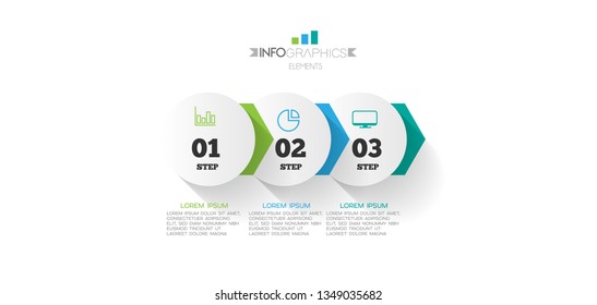 Infographic element with icons and 3 options or step. Can be used for process, presentation, diagram, workflow layout, info graph, web design. Vector illustration.