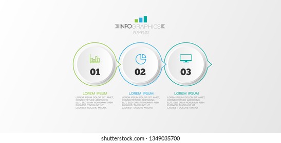 Infographic element with icons and 3 options or step. Can be used for process, presentation, diagram, workflow layout, info graph, web design. Vector illustration.