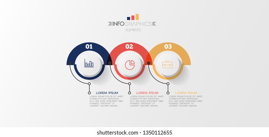 Infographic element with icons and 3 options or step. Can be used for process, presentation, diagram, workflow layout, info graph, web design. Vector illustration.