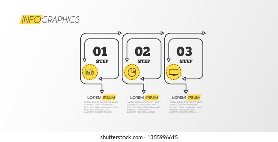 Infographic element with icons and 3 options or step. Can be used for process, presentation, diagram, workflow layout, info graph, web design. Vector illustration.