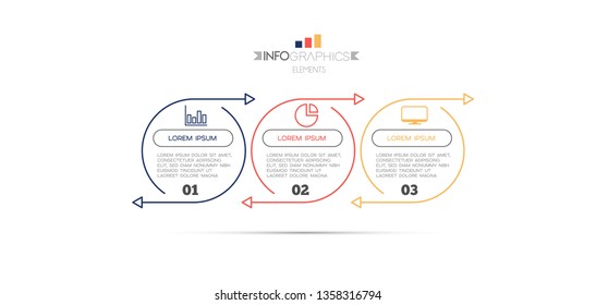 Infographic element with icons and 3 options or step. Can be used for process, presentation, diagram, workflow layout, info graph, web design. Vector illustration.