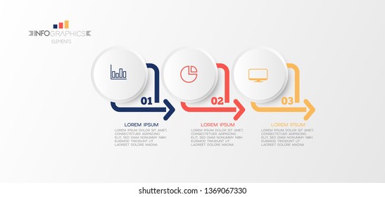 Infographic element with icons and 3 options or step. Can be used for process, presentation, diagram, workflow layout, info graph, web design. Vector illustration.