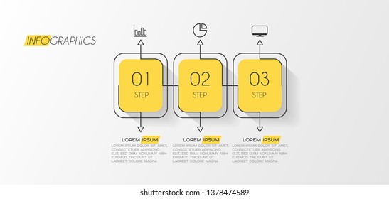 Infographic element with icons and 3 options or step. Can be used for process, presentation, diagram, workflow layout, info graph, web design. Vector illustration.