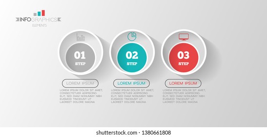Infographic element with icons and 3 options or step. Can be used for process, presentation, diagram, workflow layout, info graph, web design. Vector illustration.