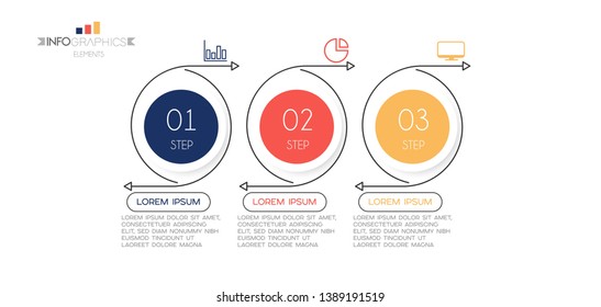 Infographic element with icons and 3 options or step. Can be used for process, presentation, diagram, workflow layout, info graph, web design. Vector illustration.
