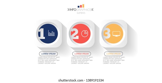 Infographic element with icons and 3 options or step. Can be used for process, presentation, diagram, workflow layout, info graph, web design. Vector illustration.