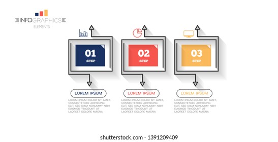 Infographic element with icons and 3 options or step. Can be used for process, presentation, diagram, workflow layout, info graph, web design. Vector illustration.