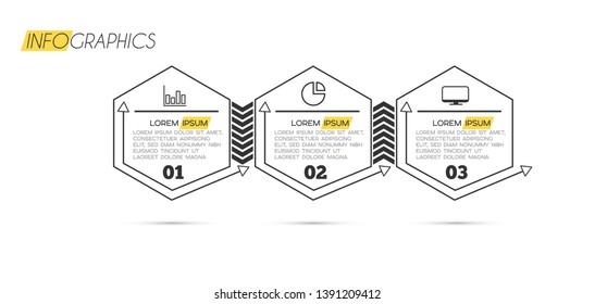 Infographic element with icons and 3 options or step. Can be used for process, presentation, diagram, workflow layout, info graph, web design. Vector illustration.