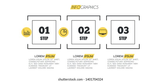 Infographic element with icons and 3 options or steps. Can be used for process, presentation, diagram, workflow layout, info graph, web design. Vector illustration.