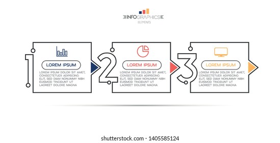 Infographic element with icons and 3 options or steps. Can be used for process, presentation, diagram, workflow layout, info graph, web design. Vector illustration.