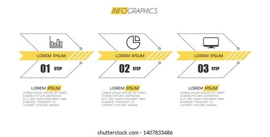 Infographic element with icons and 3 options or steps. Can be used for process, presentation, diagram, workflow layout, info graph, web design. Vector illustration.