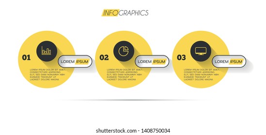 Infographic element with icons and 3 options or steps. Can be used for process, presentation, diagram, workflow layout, info graph, web design. Vector illustration.