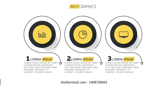 Infographic element with icons and 3 options or steps. Can be used for process, presentation, diagram, workflow layout, info graph, web design. Vector illustration.