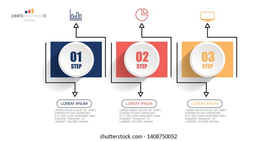 Infographic element with icons and 3 options or steps. Can be used for process, presentation, diagram, workflow layout, info graph, web design. Vector illustration.