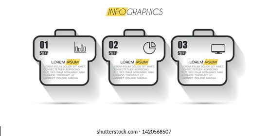 Infographic element with icons and 3 options or steps. Can be used for process, presentation, diagram, workflow layout, info graph, web design. Vector illustration.