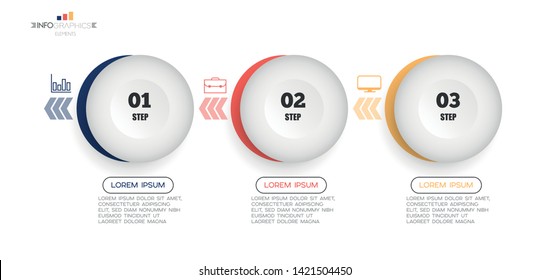 Infographic element with icons and 3 options or steps. Can be used for process, presentation, diagram, workflow layout, info graph, web design. Vector illustration.