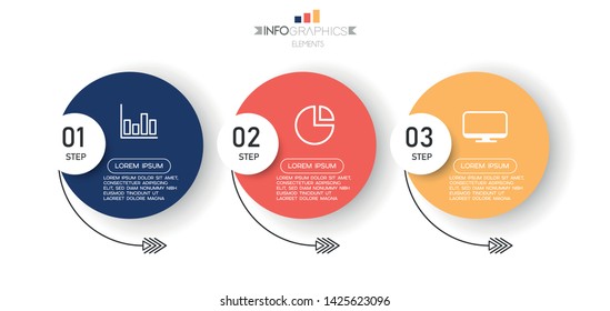 Infographic element with icons and 3 options or steps. Can be used for process, presentation, diagram, workflow layout, info graph, web design. Vector illustration.
