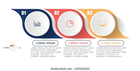 Infographic element with icons and 3 options or steps. Can be used for process, presentation, diagram, workflow layout, info graph, web design. Vector illustration.