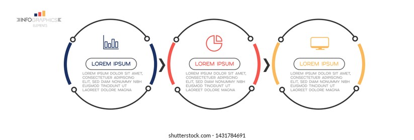 Infographic element with icons and 3 options or steps. Can be used for process, presentation, diagram, workflow layout, info graph, web design. Vector illustration.