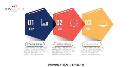 Infographic element with icons and 3 options or steps. Can be used for process, presentation, diagram, workflow layout, info graph, web design. Vector illustration.