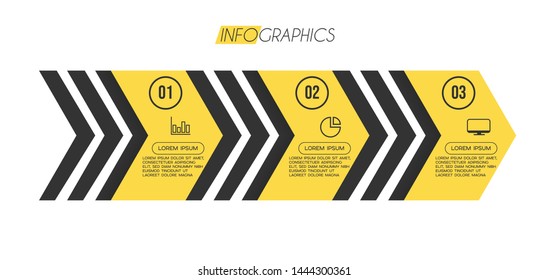 Infographic element with icons and 3 options or steps. Can be used for process, presentation, diagram, workflow layout, info graph, web design. Vector illustration.