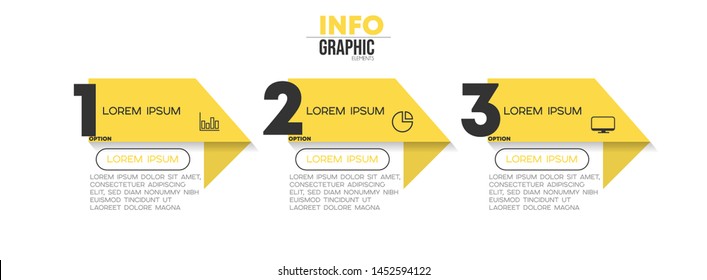 Infographic element with icons and 3 options or steps. Can be used for process, presentation, diagram, workflow layout, info graph, web design. Vector illustration.