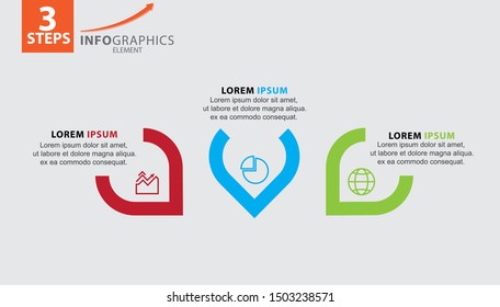 Infographic element with icons and 3 options or steps. Can be used for process, presentation, diagram, workflow layout, info graph, web design. Vector illustration