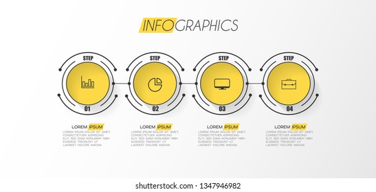 Elemento infográfico con iconos y 4 opciones o paso. Se puede utilizar para procesos, presentaciones, diagramas, diseño de flujo de trabajo, gráfico de información, diseño web. Ilustración vectorial.