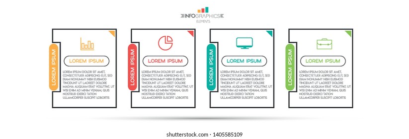 Infographic element with icons and 4 options or steps. Can be used for process, presentation, diagram, workflow layout, info graph, web design. Vector illustration.