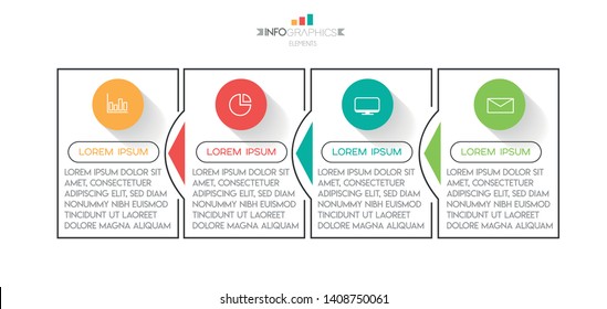 Infographic element with icons and 4 options or steps. Can be used for process, presentation, diagram, workflow layout, info graph, web design. Vector illustration.