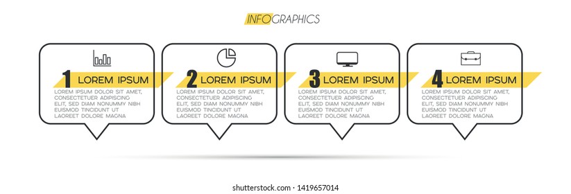 Infographic element with icons and 4 options or steps. Can be used for process, presentation, diagram, workflow layout, info graph, web design. Vector illustration.