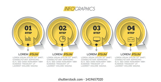 Infographic element with icons and 4 options or steps. Can be used for process, presentation, diagram, workflow layout, info graph, web design. Vector illustration.