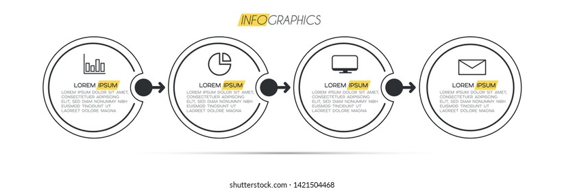 Infographic element with icons and 4 options or steps. Can be used for process, presentation, diagram, workflow layout, info graph, web design. Vector illustration.