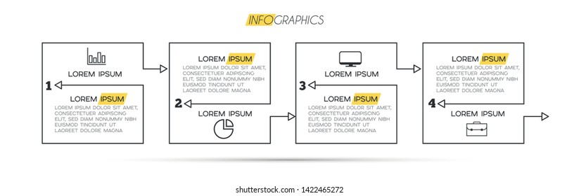 Infographic element with icons and 4 options or steps. Can be used for process, presentation, diagram, workflow layout, info graph, web design. Vector illustration.