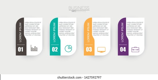 Infographic element with icons and 4 options or steps. Can be used for process, presentation, diagram, workflow layout, info graph, web design. Vector illustration.