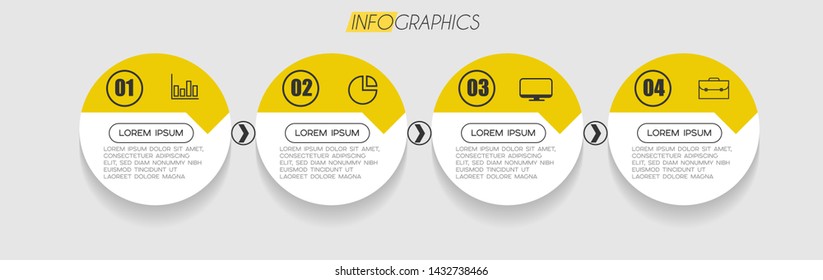 Infographic element with icons and 4 options or steps. Can be used for process, presentation, diagram, workflow layout, info graph, web design. Vector illustration.