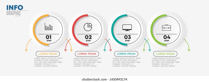 Infographic element with icons and 4 options or steps. Can be used for process, presentation, diagram, workflow layout, info graph, web design. Vector illustration.