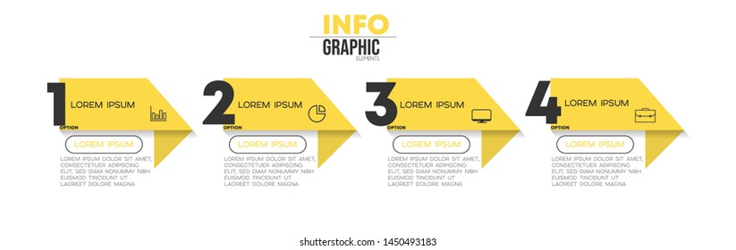 Infographic element with icons and 4 options or steps. Can be used for process, presentation, diagram, workflow layout, info graph, web design. Vector illustration.