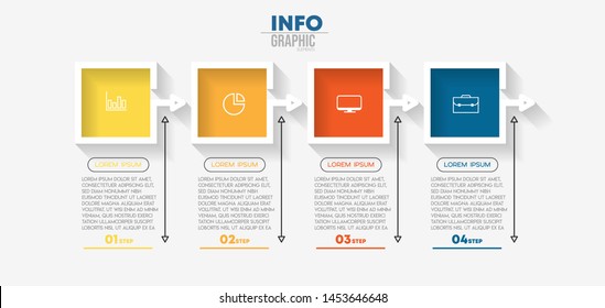 Infographic element with icons and 4 options or steps. Can be used for process, presentation, diagram, workflow layout, info graph, web design. Vector illustration.